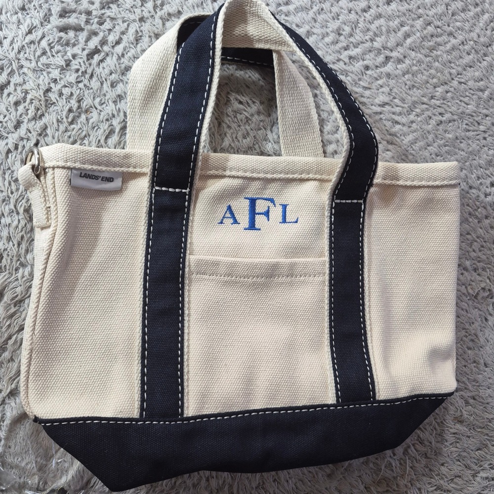 Lands' End Canvas Tote Bag Small Womens Navy Blue Heritage Preppy Old Money AFL